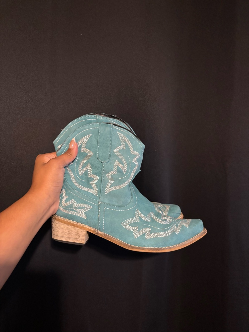 Women's Turquoise Embroidered Suede Ankle Boots